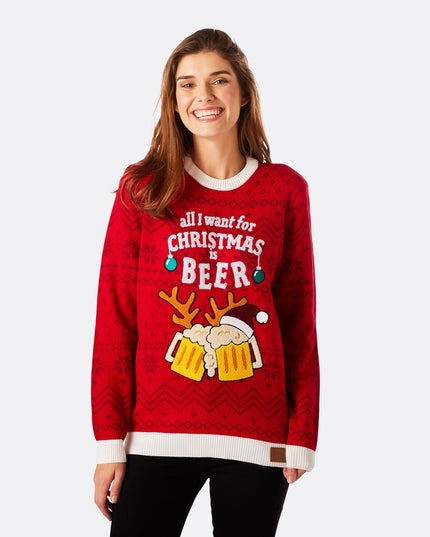 Damen-Weihnachtspullover mit Biermotiv