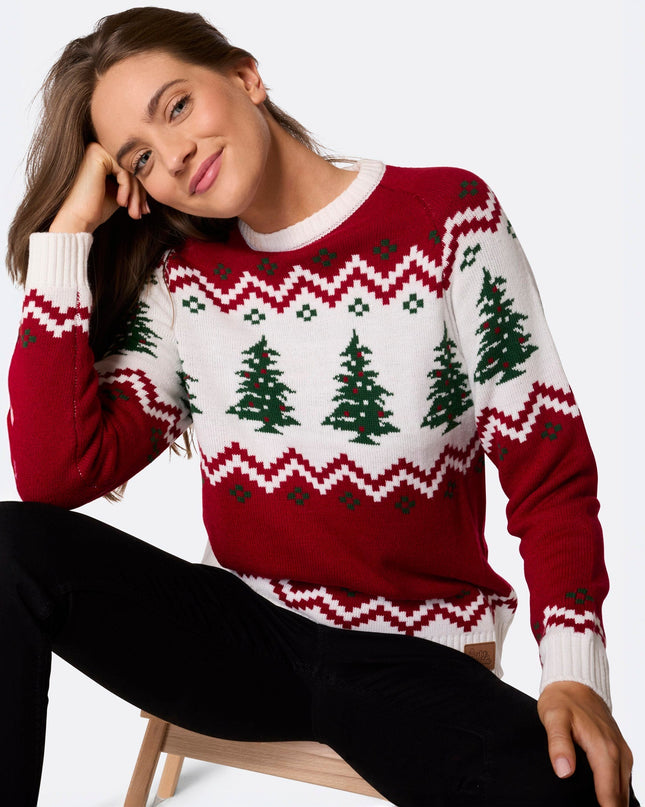 Damen-Weihnachtspullover im Retro-Stil mit Weihnachtsbaummotiv