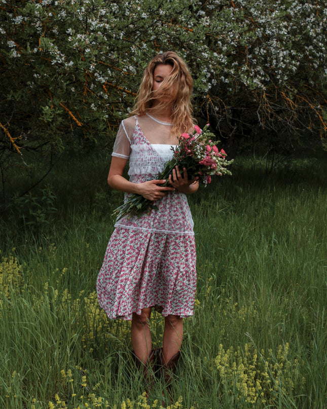 Sommerkleid - Rosa mit Blumenmuster