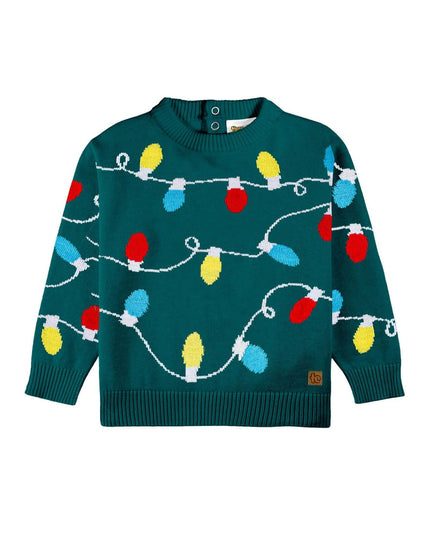 Toddler Girl's Green Christmas Lights Sweater