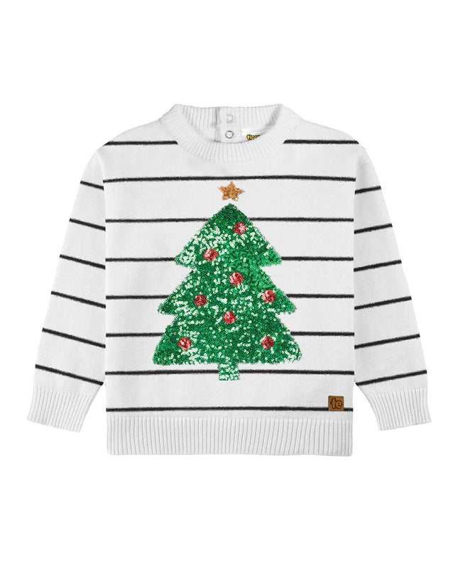 Baby Girl's White Striped Tree Sweater