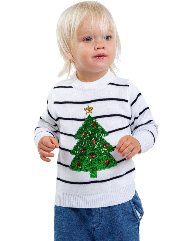 Baby / Toddler White Striped Tree Sweater