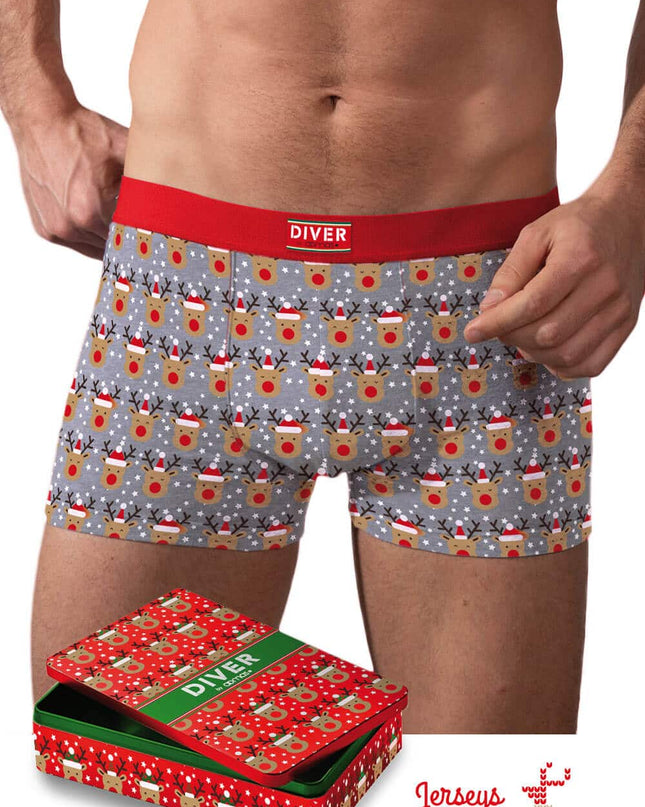 Weihnachtsboxershorts für Herren mit Rentiermotiv + musikalischer Weihnachtsbox