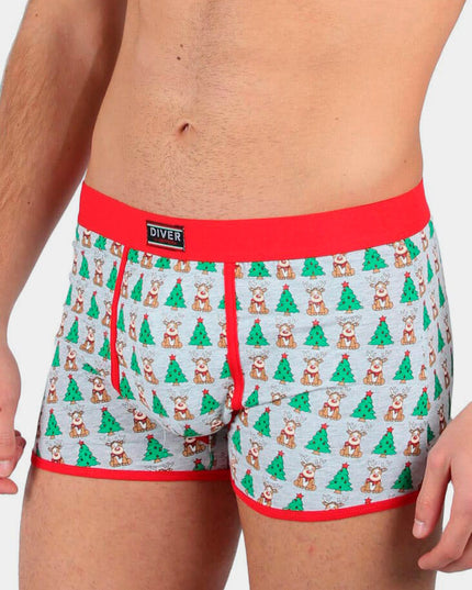Weihnachtsboxershorts für Herren mit Rentieren und Weihnachtsbäumen