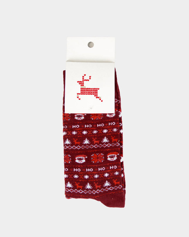 Unisex Red Christmas Socks with Santa and Reindeer