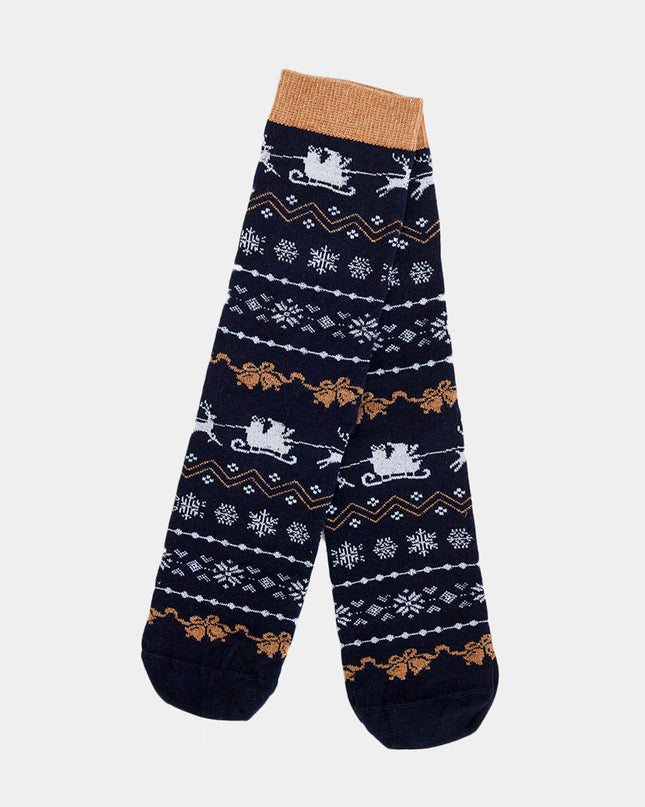 Unisex Christmas Socks - Blue with Reindeer and Snow