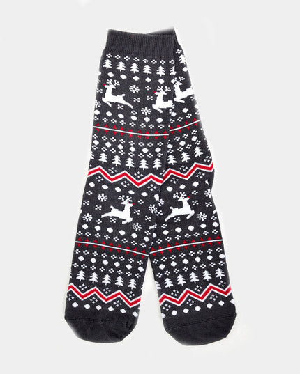 Unisex Gray Socks with Reindeer and Trees