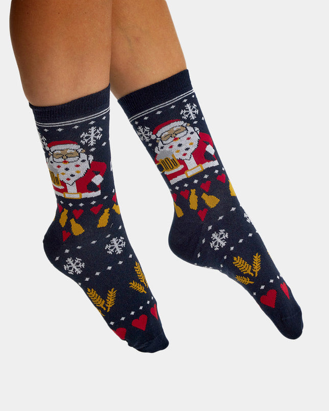 Unisex-Weihnachtssocken – Weihnachtsmann mit Bier-Design