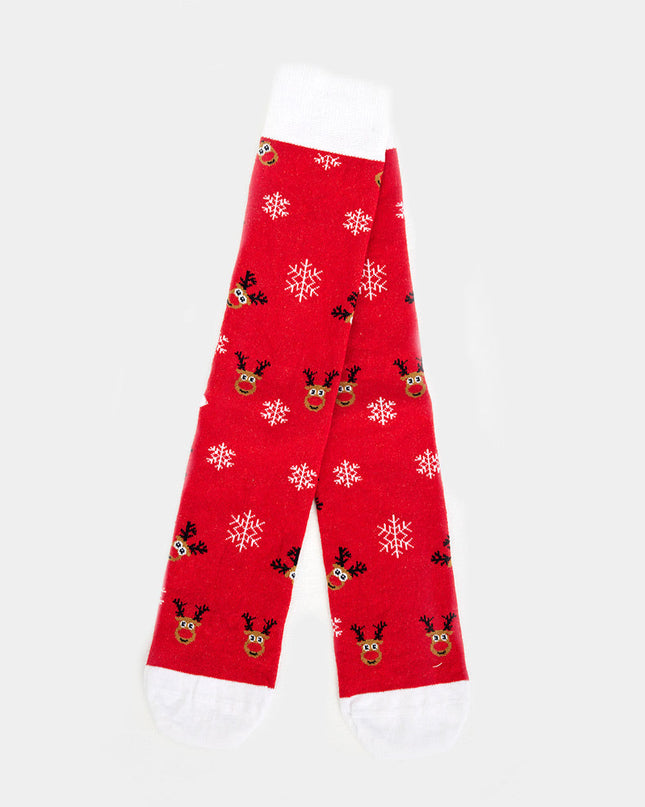 Unisex-Weihnachtssocken – Rot mit Rentier-Motiv