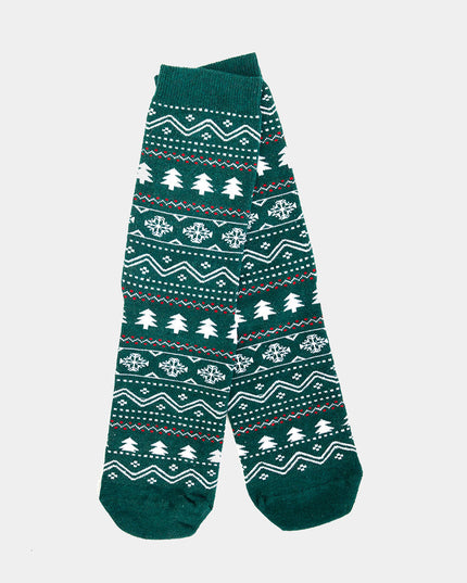 Unisex Christmas Socks - Green with Trees and Snow