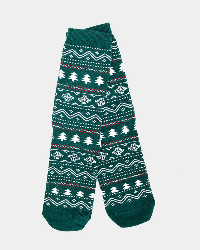 Unisex Christmas Socks - Green with Trees and Snow