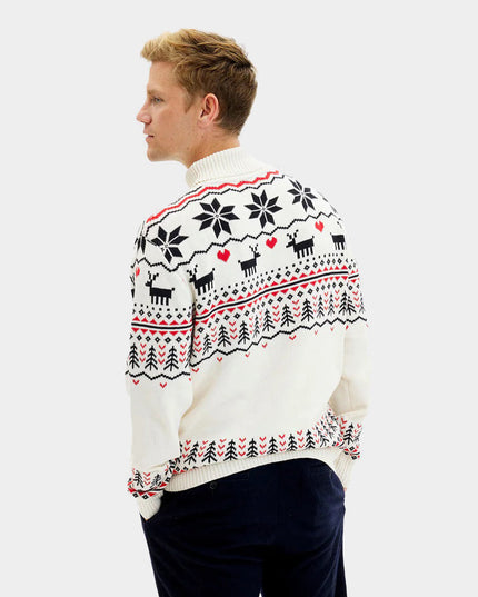 Chic Beige Rolled Collar Christmas Sweater for Men