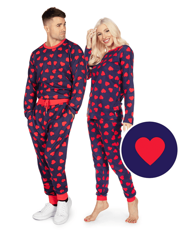 Matching Hearts on Fire Couples Pajamas