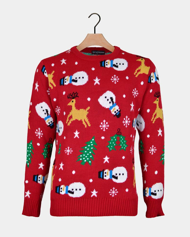 Red Women's Christmas Sweater with Snowman - Festive Style