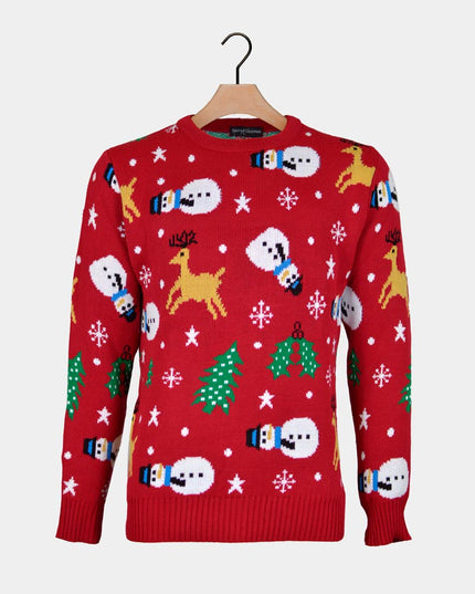 Red Couples Christmas Sweater with Snowman - Holiday Togetherness