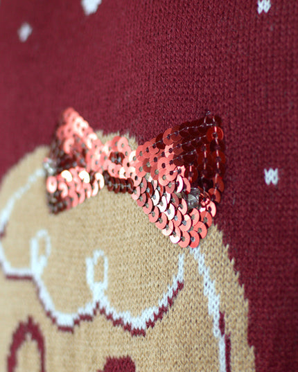 LED Ginger Cookie Couples Christmas Sweater - Red