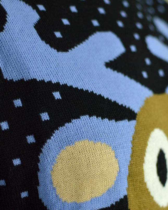 Blue 3D Christmas Sweater for Men with Red-Nosed Reindeer