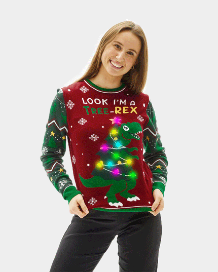 LED Christmas Tree-Rex Couples Christmas Sweater