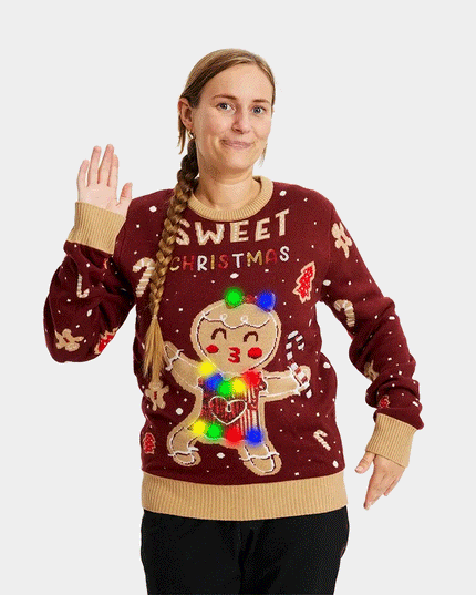 LED Red Ginger Cookie Christmas Sweater for Women