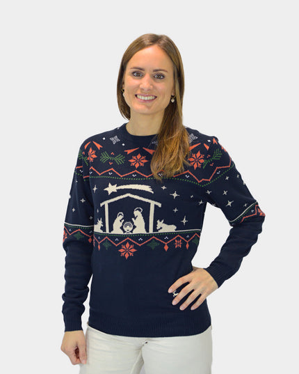 Weihnachtspullover „Krippe“ für Damen