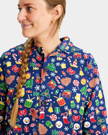 Family Christmas Pajamas in Blue with Holiday Patterns