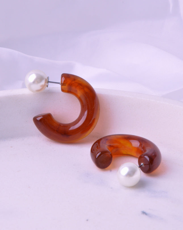 Brown Amber Bead Earrings