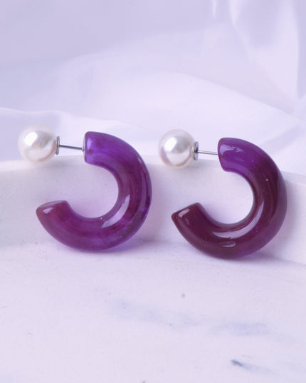 Purple Amber Bead Earrings