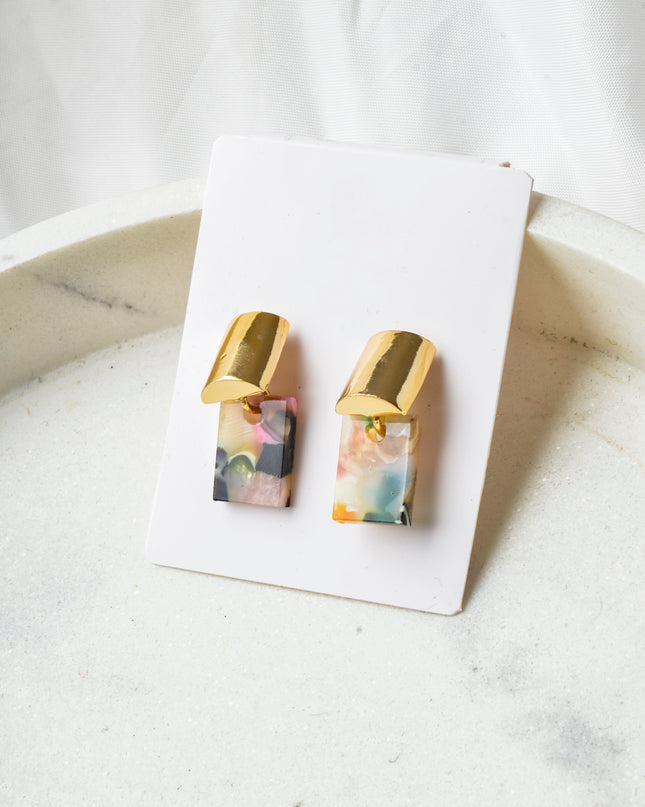 Earrings - Marble Color Cube