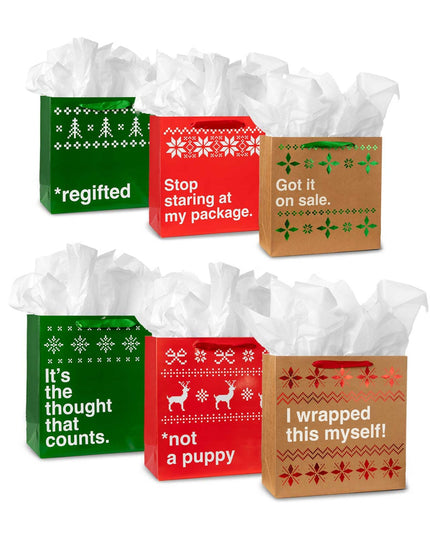 Funny Christmas Gift Bags - Set of 6