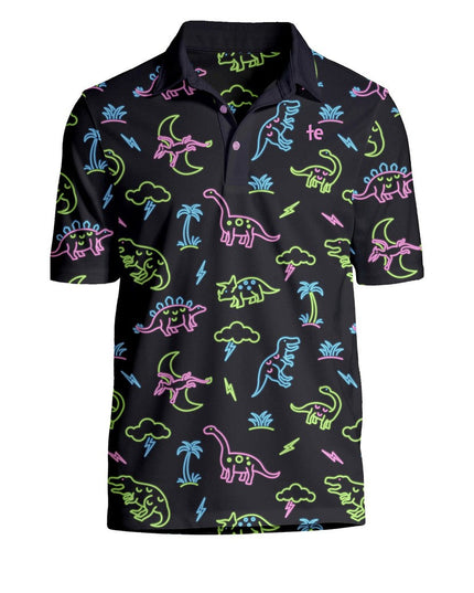 Men's Neon Dinosaur Disc Golf Polo