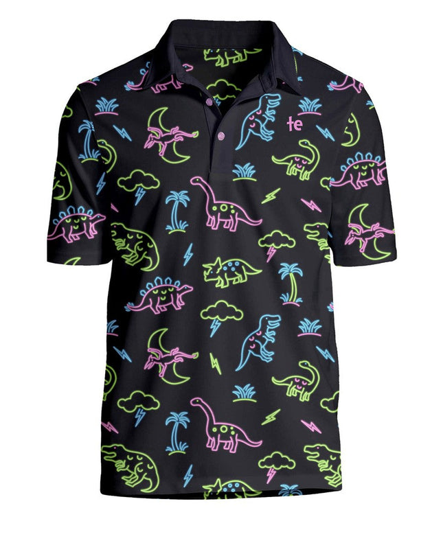 Men's Neon Dinosaur Disc Golf Polo