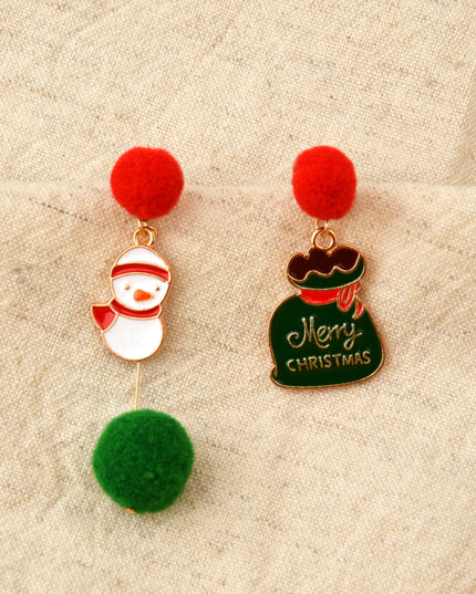Christmas Earrings - Snowman with Sack Design