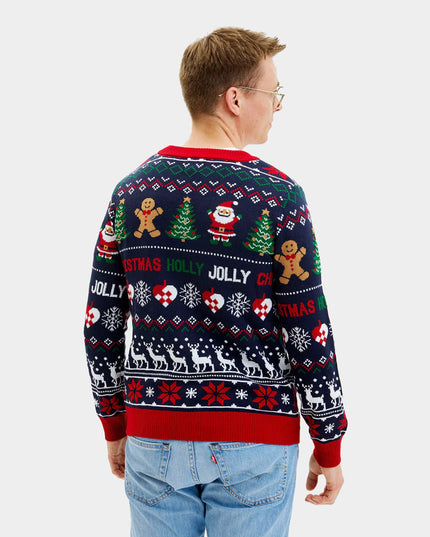 Men's Blue and Red Christmas Cardigan