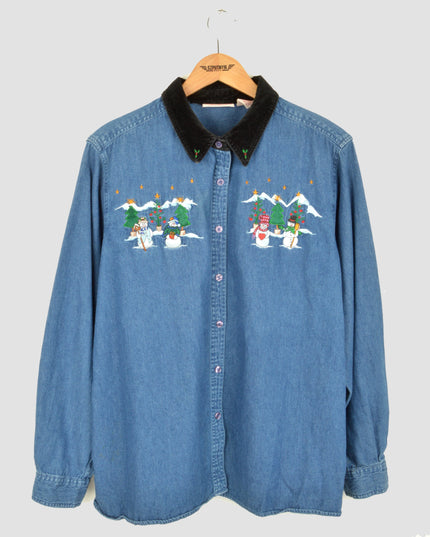 Vintage-Weihnachtshemd – Schneemann-Design für festliche Stimmung