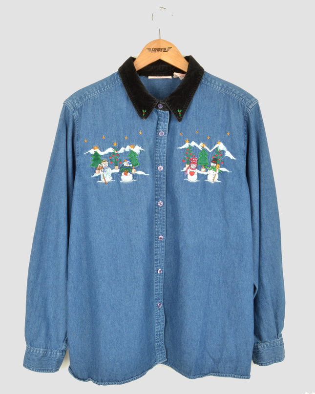 Vintage-Weihnachtshemd – Schneemann-Design für festliche Stimmung