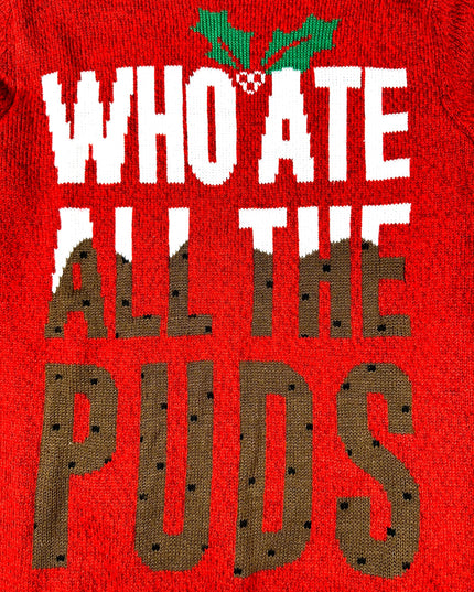 Vintage-Weihnachtspullover – Hässlicher Pullover „Wer hat alle Puddings gegessen?“