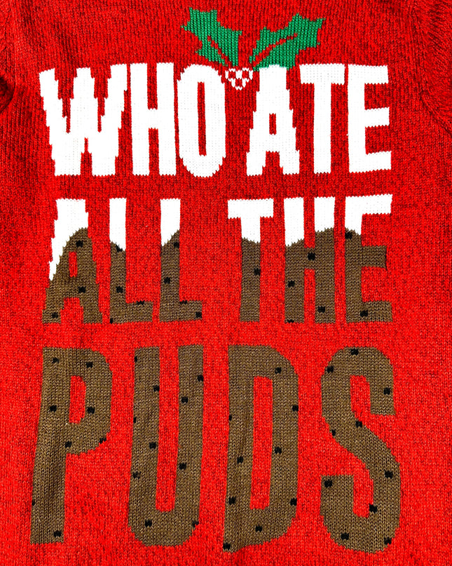 Vintage-Weihnachtspullover – Hässlicher Pullover „Wer hat alle Puddings gegessen?“