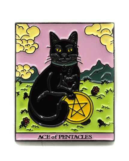 Katzen-Tarot-Anstecknadel – Ass der Münzen – Halloween-Accessoire