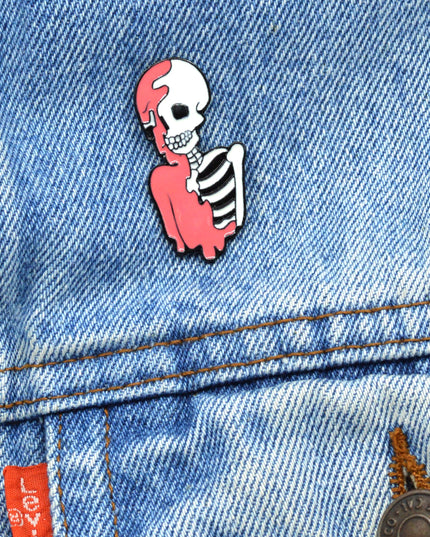 Pink Skeleton Halloween Pin