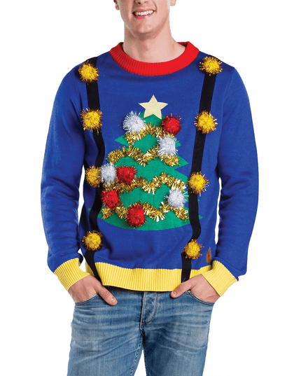 Men's Ugly Christmas Tree Sweater with Suspenders