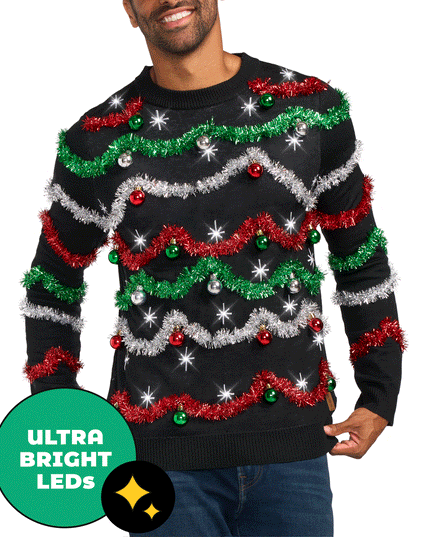 Men's Midnight Garland Light Up Ugly Christmas Sweater