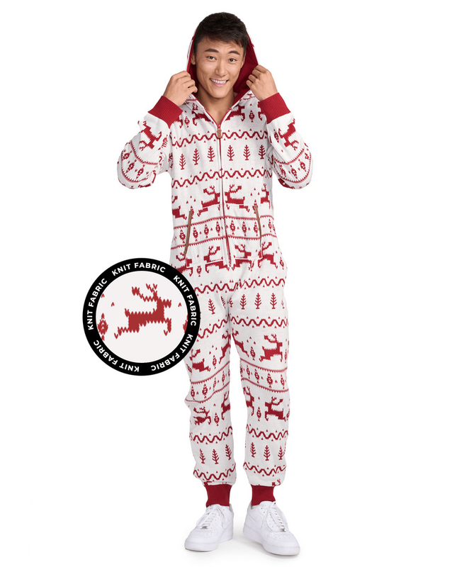Men's Red and White Fair Isle Knit Jumpsuit
