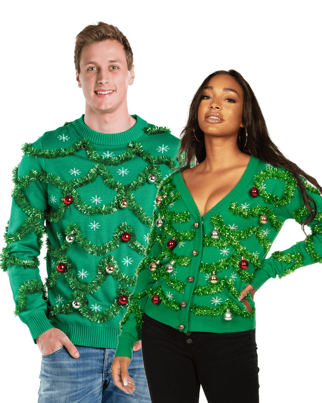 Matching Gaudy Garland Couples Ugly Christmas Sweater