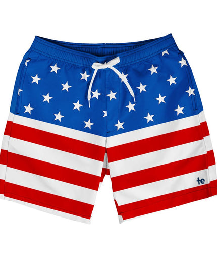 American Flag Stretch Swim Trunks - 7.5" Inseam