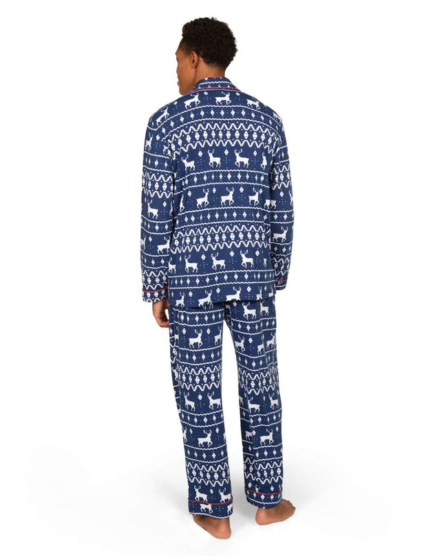 Men's Blue Reindeer Lapel Pajama Set