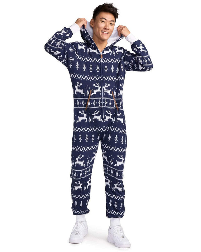 Men's Navy Fair Isle Knit Jumpsuit