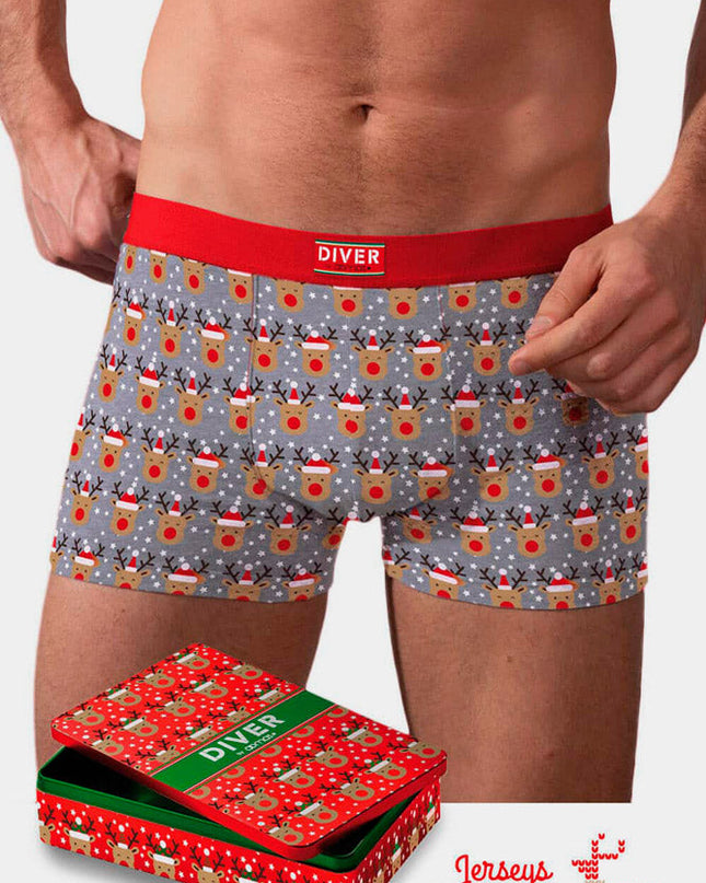 Weihnachtsboxershorts für Herren mit Rentiermotiv – Musikalische Geschenkbox