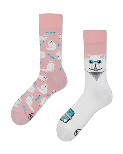 Many Mornings Zokni - White Cat Socks for Adults and Kids