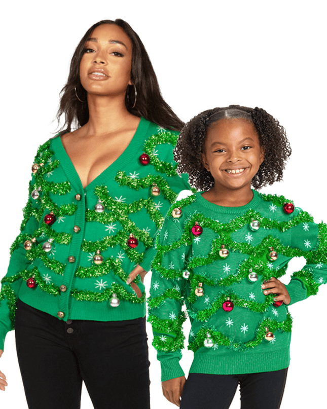 Mommy & Me Gaudy Garland Ugly Christmas Sweaters