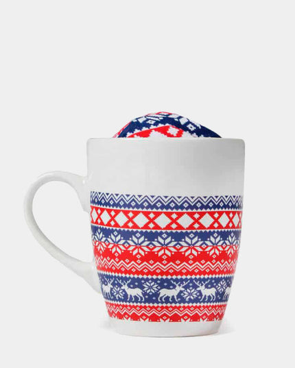 Blaue und rote Weihnachtsboxershorts für Herren mit Rentiermotiv + Weihnachtsbecher